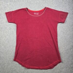 Pact Waffle Knit T-Shirt Womens Medium Red Organic Cotton Thermal Curved Hem